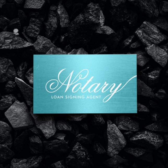 Notary Loan Signing Agent Typography Turquoise Business Card (Creator Uploaded)