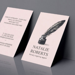 Notary Loan Signing Agent Vintage Quill Pen Blush Business Card