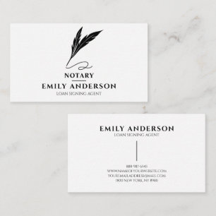 Notary Loan Singing Agent Minimal Feather Quill Business Card