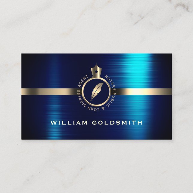 Notary logo coat of arms gold and blue business card (Front)