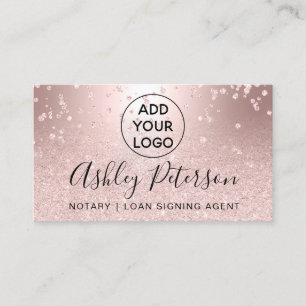 Notary logo confetti metallic rose gold glitter business card