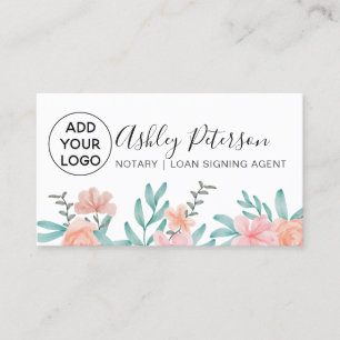 Notary logo coral floral watercolor bouquet business card