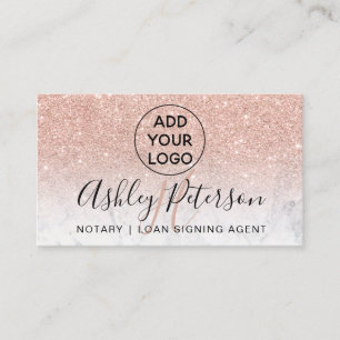 Notary logo monogram marble rose gold glitter business card