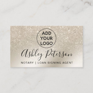 Notary logo pearl glitter ivory ombre gold business card