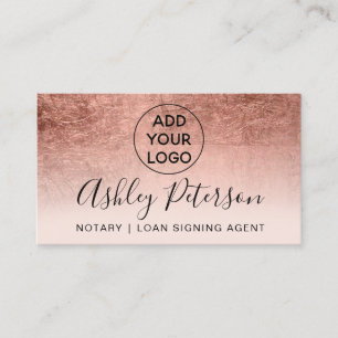 Notary logo typography blush rose gold foil business card