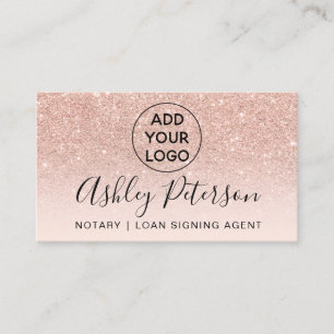 Notary logo typography blush rose gold glitter business card