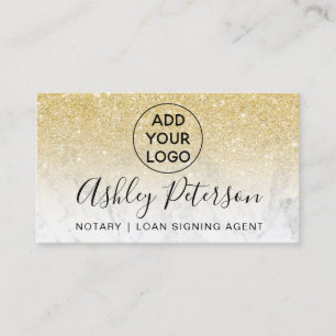 Notary logo typography marble chic gold glitter business card