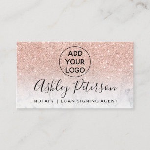 Notary logo typography marble rose gold glitter business card