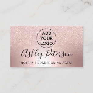 Notary logo typography metallic rose gold glitter business card