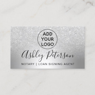 Notary logo typography metallic silver glitter business card