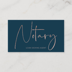 Notary modern rose gold typography bue business card