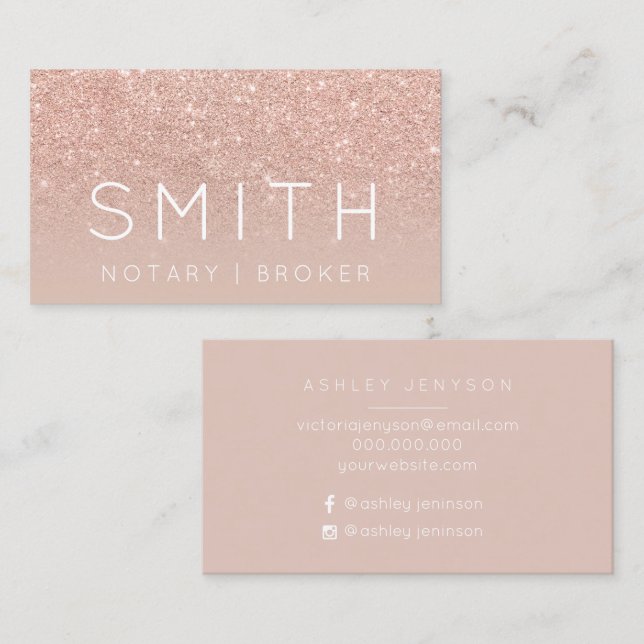 Notary name elegant typography blush rose gold business card (Front/Back)