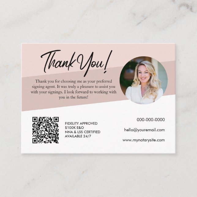 Notary Pastel Rose Loan Signing Thank You Business Business Card (Front)
