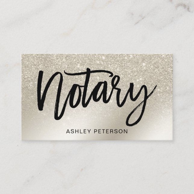 Notary pearl glitter ivory ombre gradient metallic business card (Front)