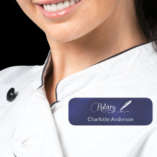 Notary pen script navy blue white elegant name tag