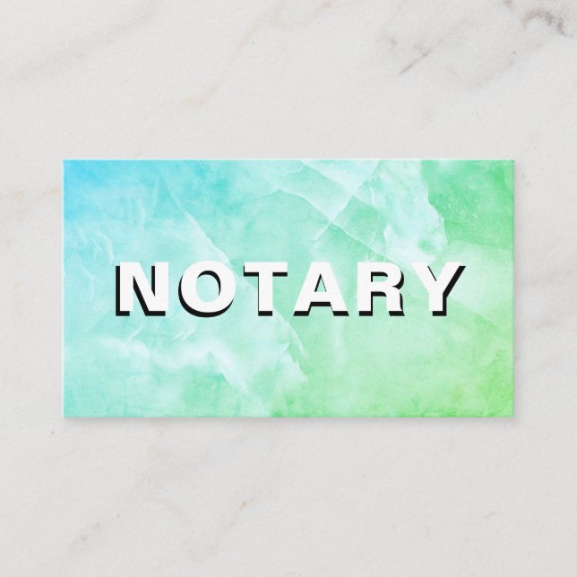 *~* NOTARY PHOTO AQUA BLUE  MARBLE Signing Agent Business Card (Front)
