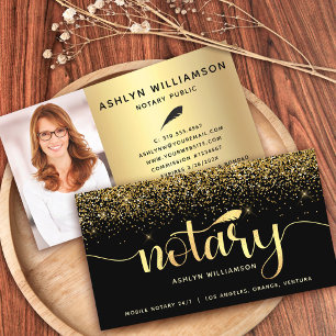 Notary Photo Black Gold Glitter Loan Signing Agent Business Card