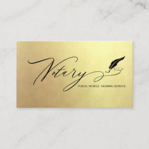 *~* NOTARY PHOTO Quill Feather Signing Agent Gold Business Card