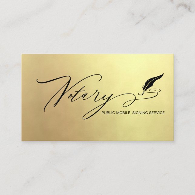 *~* NOTARY PHOTO Quill Feather Signing Agent Gold Business Card (Front)