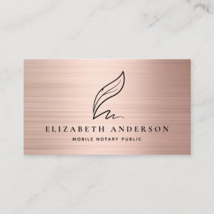 Notary Public Agent Quill Rose Gold Brushed Metal Business Card
