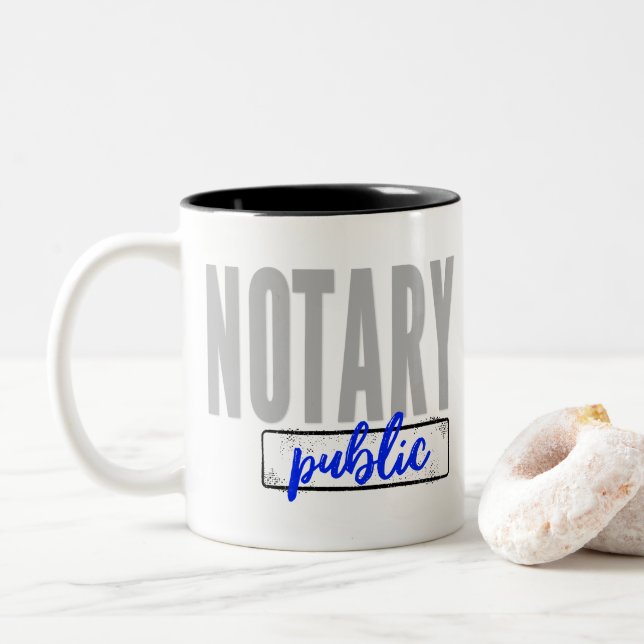 Notary Public Big Font Faded Black with Blue Two-Tone Coffee Mug (With Donut)
