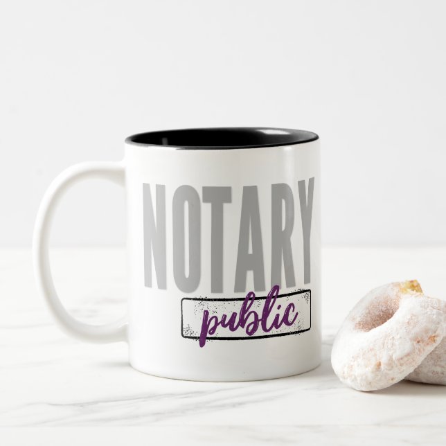 Notary Public Big Font Faded Black with Purple Two-Tone Coffee Mug (With Donut)