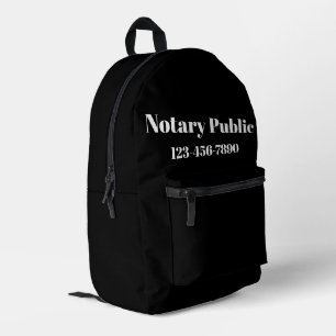 Notary Public Black and White Phone Number Printed Backpack