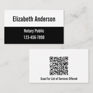 Notary Public Black and White QR Code Business Card