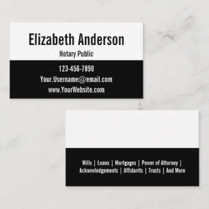 Notary Public Black and White Template Business Card