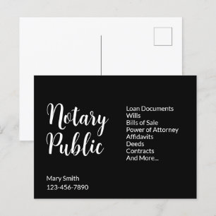 Notary Public Black White Name Business Services Postcard