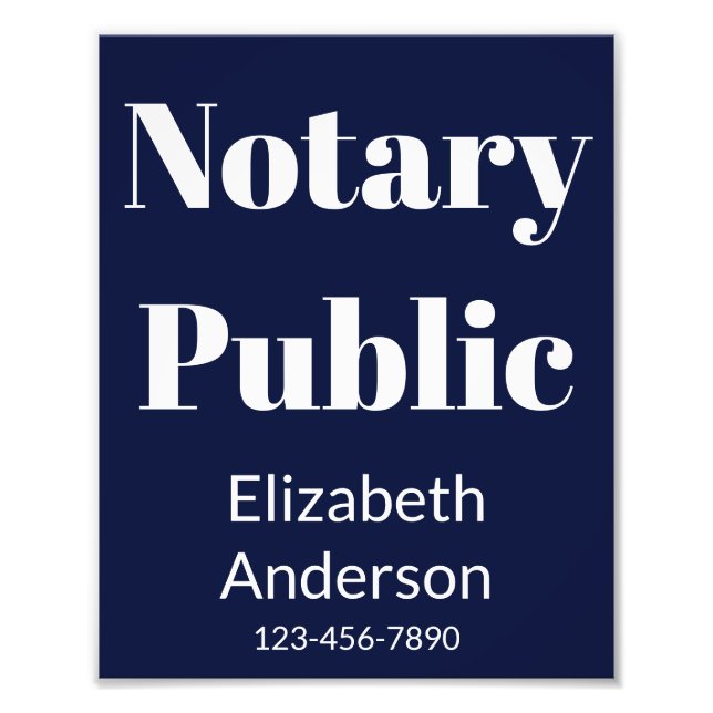 Notary Public Blue Name Phone Number Window Sign (Front)