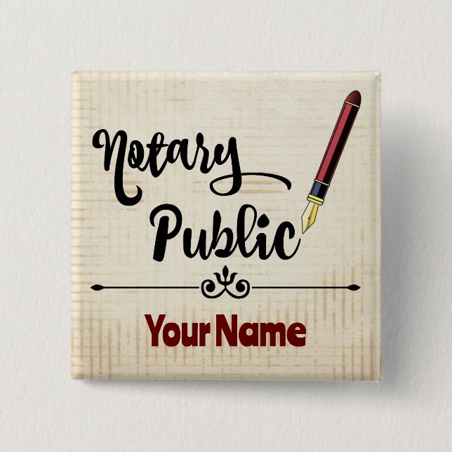 Notary Public Burgundy Ink Pen Customised Name 15 Cm Square Badge (Front)