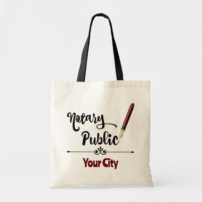 Notary Public Burgundy Ink Pen Customized City Tote Bag (Front)