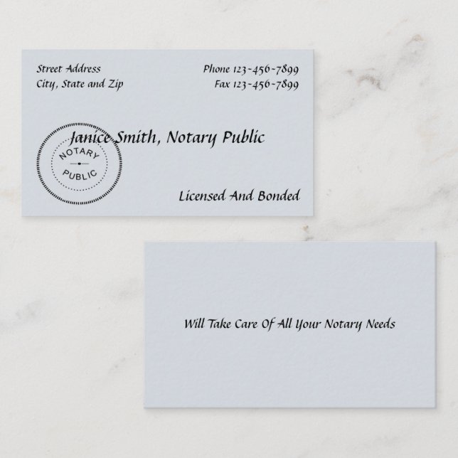 Notary Public Business Card (Front/Back)