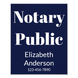 Notary Public Dark Blue & White Name Phone Number Photo Print