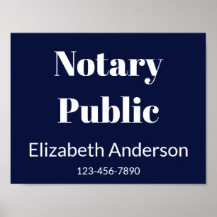 Notary Public Dark Blue & White Name Phone Number Poster