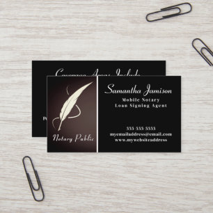 Notary Public Elegant Classic Quill Professional Business Card