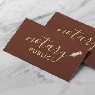 Notary Public Elegant Script Brick Red & Gold  Business Card