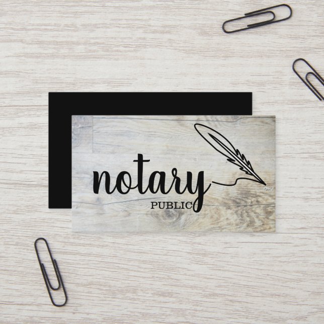 Notary Public Elegant Script Plain Black &  White Business Card (Front/Back In Situ)