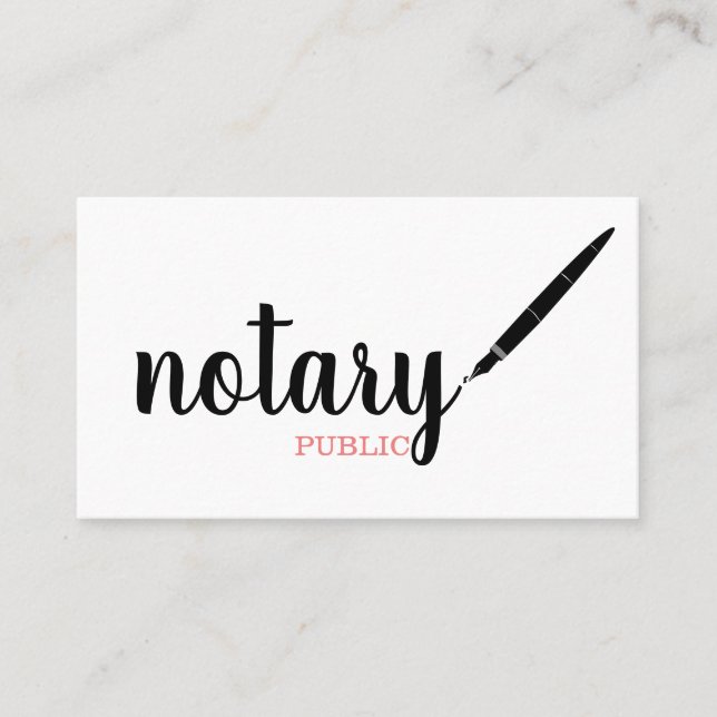 Notary Public Elegant Script Plain Black &  White  Business Card (Front)