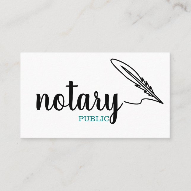 Notary Public Elegant Script Plain Black &  White  Business Card (Front)
