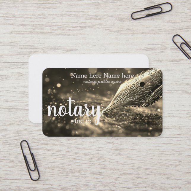Notary Public Elegant Script Plain Business Card (Front/Back In Situ)