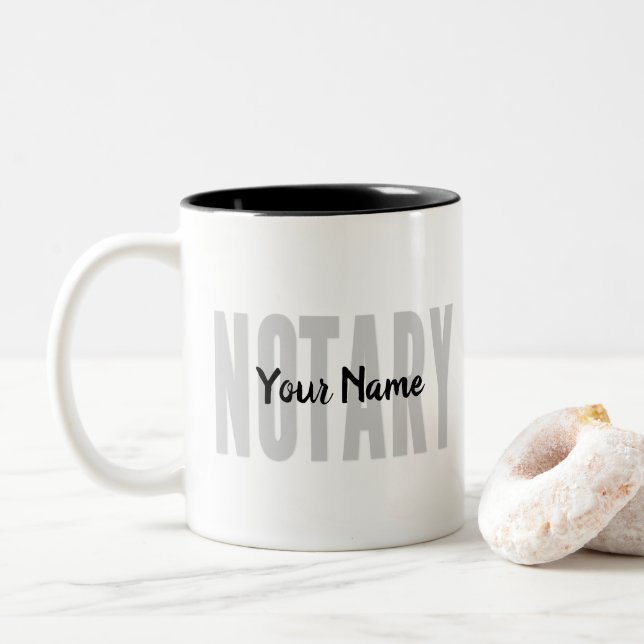 Notary Public Faded Black Big Font Customised Two-Tone Coffee Mug (With Donut)
