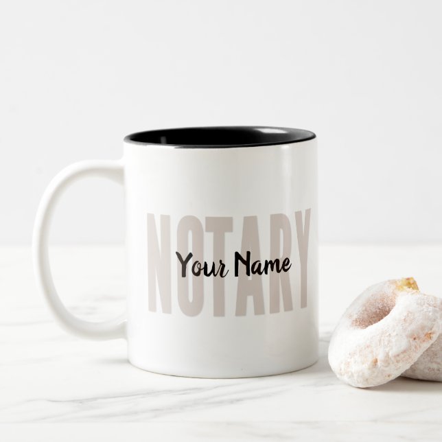 Notary Public Faded Brown Big Font Customised Two-Tone Coffee Mug (With Donut)