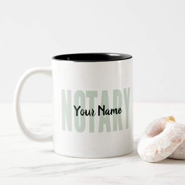 Notary Public Faded Green Big Font Customised Two-Tone Coffee Mug (With Donut)