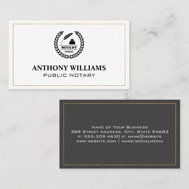 Notary Public | Gold Border Frame Business Card (Front/Back)