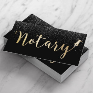 Notary Public Gold Typography Black Glitter Business Card