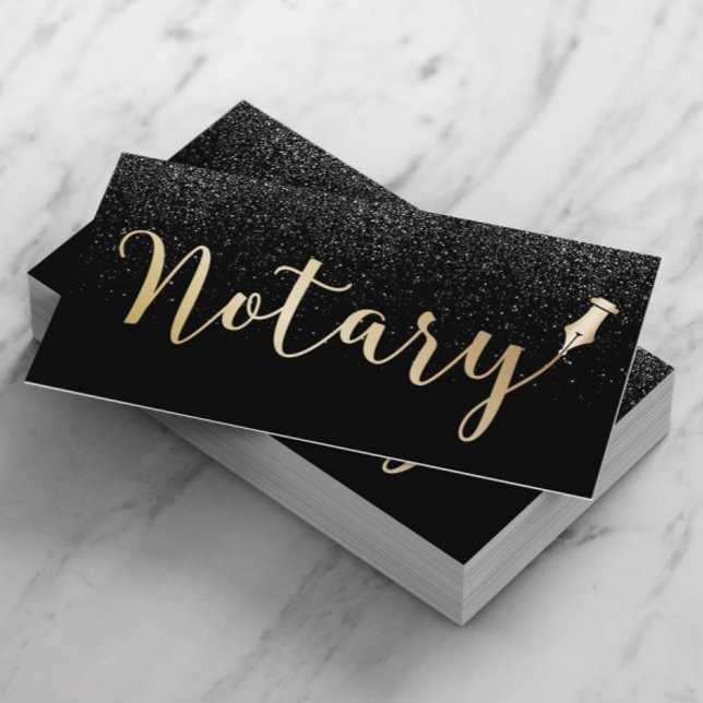 Notary Public Gold Typography Black Glitter Business Card (Creator Uploaded)
