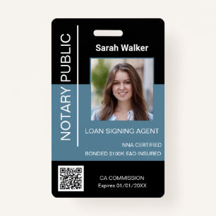 Notary Public ID office worker black dusty blue ID Badge