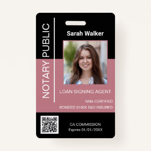Notary Public ID office worker black dusty pink  ID Badge